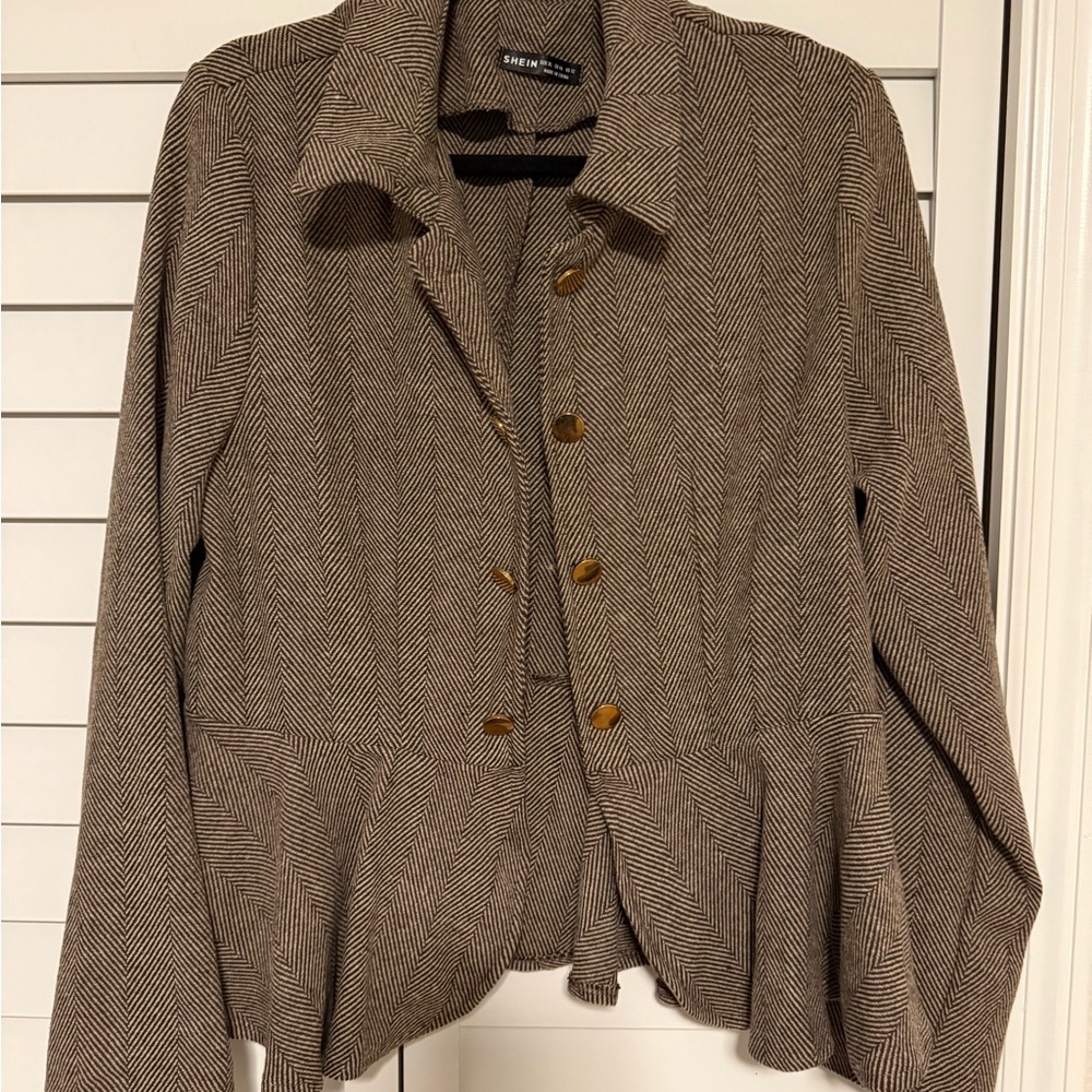 SHEIN Brown Herringbone Jacket